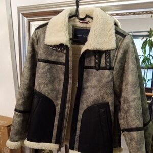 Men's Shearling Jacket - Black and Beige